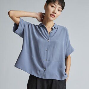 Everlane The Boxy Shirt in Washable Silk, French Blue, Size 12